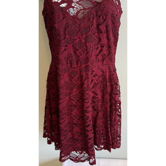 Material Girl Juniors Burgundy Lace Skater Dress Mini Size Medium NEW - Picture 6 of 14